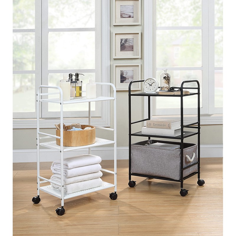 SunnyPoint Minimalist Style 3 Tier Utility Rolling Shelf Cart (WHT)