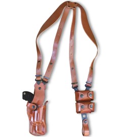 Masc Holster Vertical Shoulder Holster Fits, S&W 686 Plus 357 Magnum 7-Shot 3" Barrel #1465# - R/H Draw & Brown