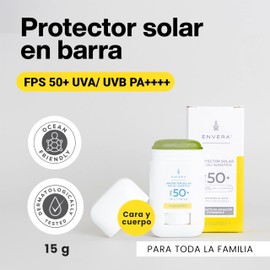 ENVERA | Protector Solar Facial y Corporal 3 en 1: FPS 50+ UVA/UVB Unisex | 15gr | Invisible, Humectante, Antioxidantes | Bloqueador Solar en Barra Hipoalergénico | Skincare Vegano