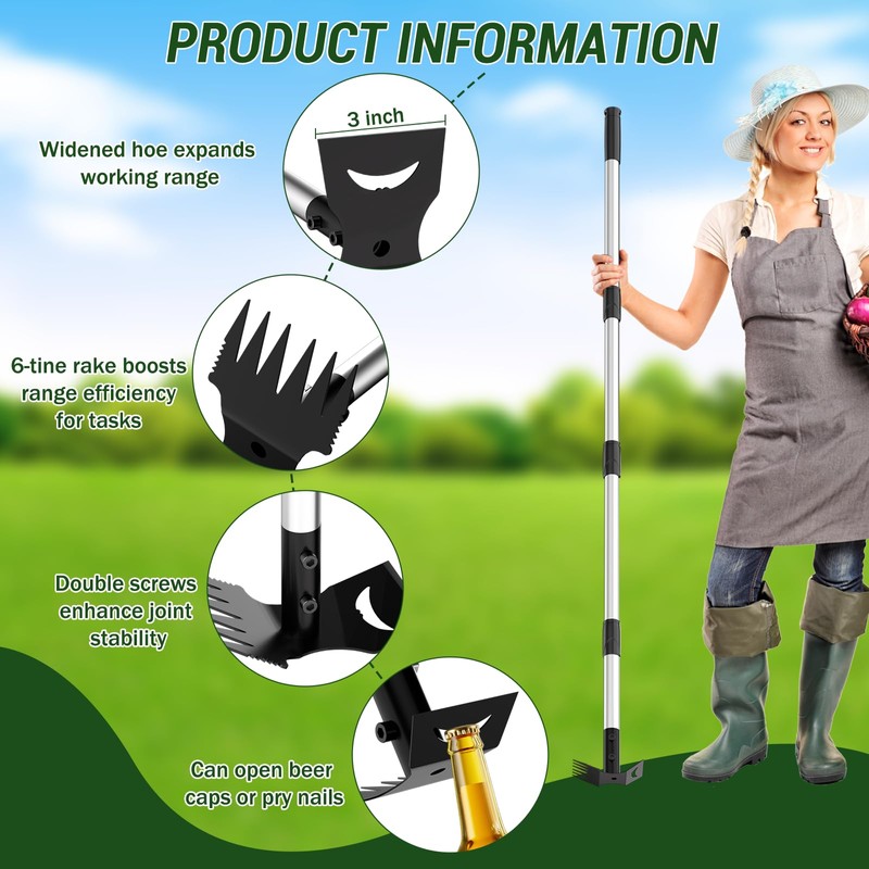 Ukiupop Weed Puller Tool with Long Handle 2-in-1 Garden Hoe