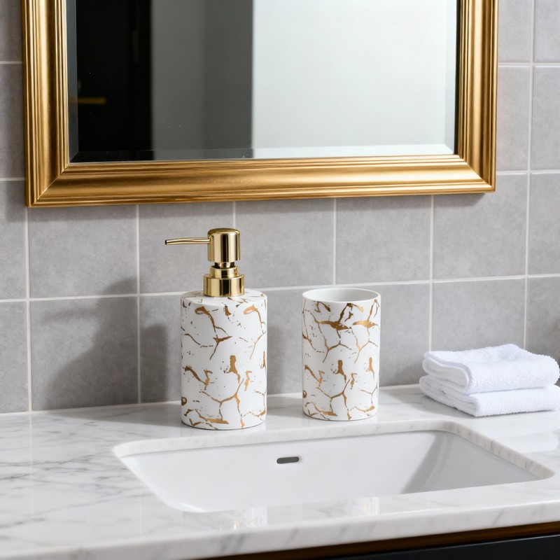 Gold Marble Bathroom Toothbrush Holder, Bathroom Black and White Ceramic