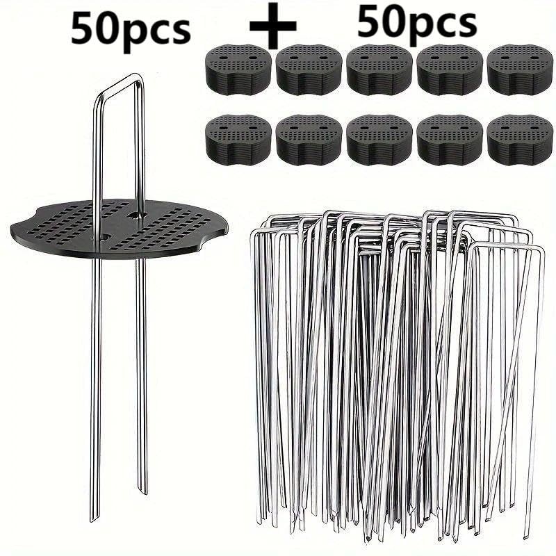 50Pcs Garden Stakes Staples + 50Pcs Gasket, 6 Inch Lawn
