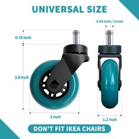 Office Chair Caster Wheels Set of 5 Heavy Duty & Safe for All Floors Including Hardwood 2" Rubber Replacement for Desk Floor Mats(Black)