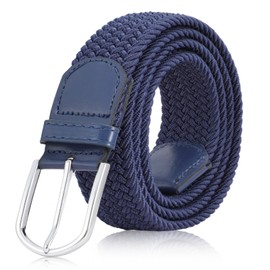 Mens Belt-Elastic Braided Stretch Belt with Covered Leather Buckle for Jeans Woven Trouser Belts for Men and Women,Blue,Fit Waist Size 37"-41"