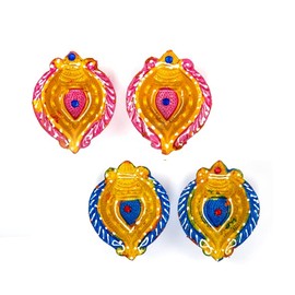 Earthen Diya Handmade Clay Terracotta Diwali Diya Oil Lamps for Pooja Deepak Decoration Rangoli Diva Deepam Decorative Lighting Accessories Traditional Indian Festival Décor (Shankh Shape - Set of 4)