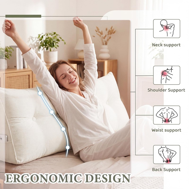 Wesiti Triangular Headboard Wedge Pillow Twin XL Dorm Bed Backrest,