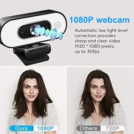 Cámara web 1080P con anillo de luz – Cámara de anillo para portátil con micrófono de brillo de 3 niveles, cámara web de transmisión con trípode, cámar