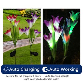 TOPROAD Outdoor Solar Garden Stake Lights，4 Pack Garden Lights，16 Solar Lily Flower Lights Waterproof 7 Colors Changing LED Solar Powered Lights for Garden,Patio,Backyard