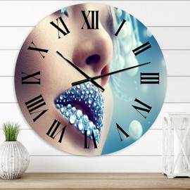 Designart 'Close-Up Of Gems On Woman Lips' Modern wall clock - 36 in. high, 36 In. Wide