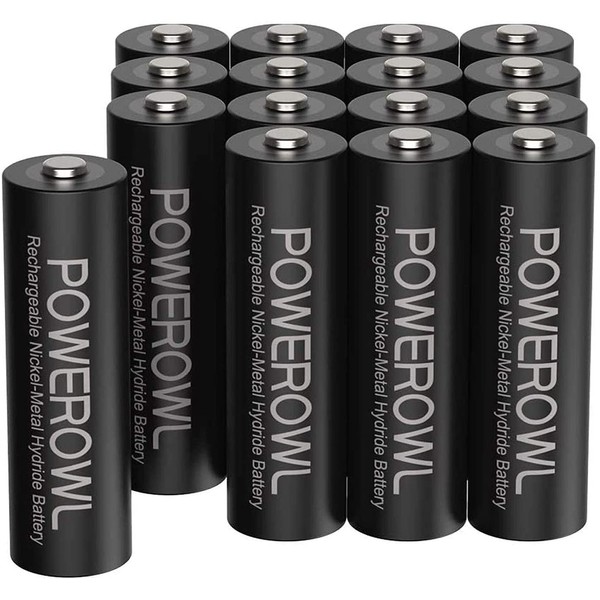 POWEROWL AA Rechargeable Batteries, 2800mAh High Capacity Batteries 1.2V NiMH Low Self Discharge, Pack of 16