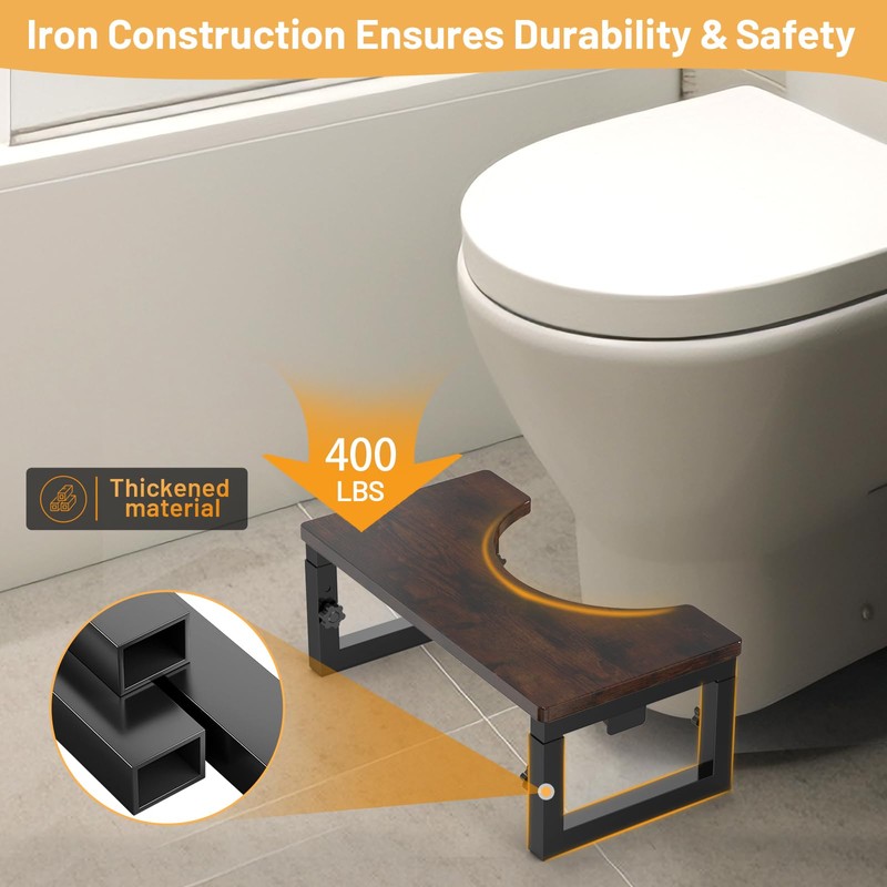 Foldable Toilet Stool, 6" and 7" Wood Poop Stool for