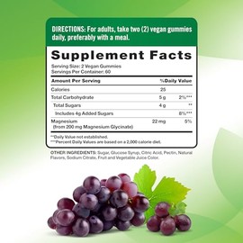 Nature's Truth Magnesium Glycinate Gummies for Adults | 200mg | 120 Count | Grape Flavor | Vegan, Non-GMO & Gluten Free Supplement