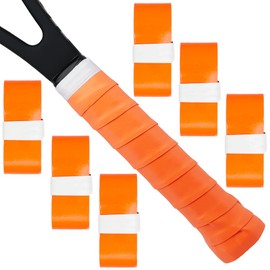 Tinsync Tennis Racket Grip Tape, Precut Soft Tennis Grip Tape, Anti Slip and Dry Feel Tennis Racquet Overgrip Wrap for Replacement (6 Pack - Orange)