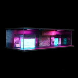 1:64 Neon Style LED Display Diorama – Model Scene with UV Printing, Multi-Color Lights & Accessories – for Diecast Cars & Figures (Vehicles Not Included) (CP02)