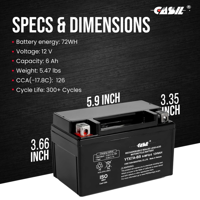 YTX7A-BS Battery 12V 6AH 105 CCA High Performance AGM SLA