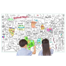 Licidecopai 54x33 Inch US Themed Giant Coloring Poster for Kids United States Large Coloring Tablecloth Jumbo US Map Coloring Tablecover for Children Playing on Birthday Party Home Party
