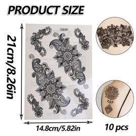 10 Sheets Temporary Tattoo Stickers, for Arm Hand Forearm Glitter Airbrush Paint