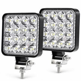 12V 48W Square LED Work Light, 6500K White Waterproof Off-Road Spotlight Pod with Mounting Bracket for Trucks, SUVs & Night Driving