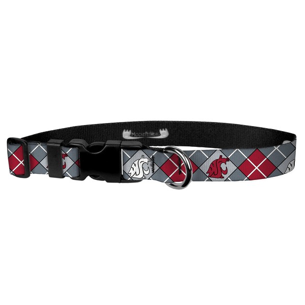 Moose Pet Wear Dog Collar – Washington State University Adjustable Pet Collars, Made in The USA – 1 Inch Wide, Extra-Large, Cougar Argyle
