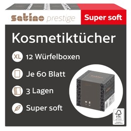 12 x Cosmetic Tissues Box - 3-Ply - 12 x 60 Sheets - Cosmetic Tissues 3-Ply - 720 Pieces - 12 Boxes of 60 Wipes - Super Soft - Made in Germany - Satino