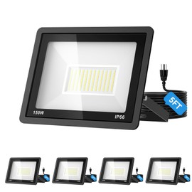 AIKVSXER 150W Flood Lights Outdoor, 21000lm Bright LED Work Light with 5FT Plug, 6000K Daylight White Exterior Security Light, IP66 Waterproof Floodlight for Yard Garage Stadium Lawn (150W-4 Pack)