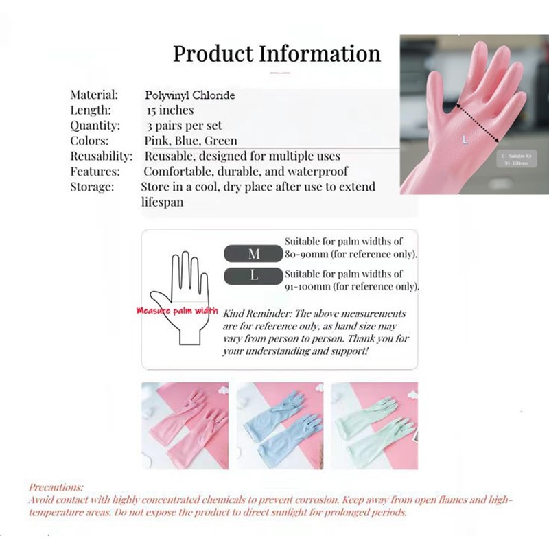 BechKCpro 3-Pair Durable Kitchen Dishwashing Gloves with Latex free -