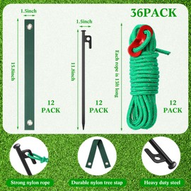 Sintuff 36 Pcs Heavy Duty Tree Stake Kits Stake and Support for Young Leaning Tree Anchor Straightening Kit, 15.8'' Support Straps, 11.8'' Steel Stakes, 13.12ft Rope(Green)