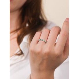 Sparkly Moissanite Green Emerald Ring for Women Sterling Silver Stackable Cute Thin Pinky Ring Size 4.5