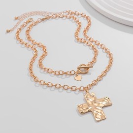 Chunky Cross Necklace for Women Dainty Gold Cross Necklace Chunky Gold Cross Pendant Necklace Statement Necklace for Women Faith Jewelry (Golden, One size)