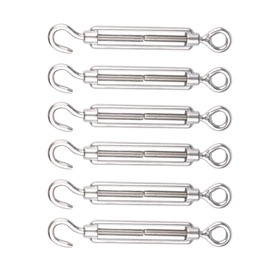 LAUQEE 6-Pcs Turnbuckle Tension Wire Rope with Eye&Hook (M6), 12-Pcs 1/8 Inch Wire Rope Cable Clip Clamp (M3), 10-Pcs Thimble (M3), Stainless Steel Kit