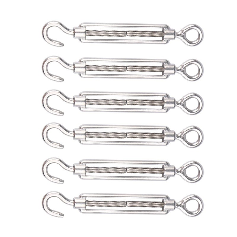 LAUQEE 6-Pcs Turnbuckle Tension Wire Rope with Eye&Hook (M6), 12-Pcs