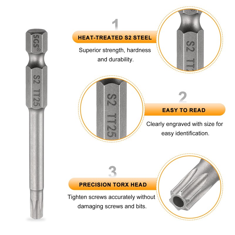 HARFINGTON 5pcs TT25 Security Torx Head Screwdriver Bit 2.56" (65mm)