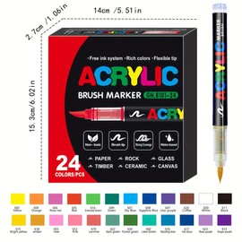 Acrylic Paint Marker Pen, 1 Set 12/24/36/48/72/120/168 Colors Liquid Acrylic Paint Pens, Art Supplies Color Acrylic Markers for Canvas Rock Painting Wood Stone Glass Ceramic Fabric Painting, Art Materials:_Multicolor_12 Colors