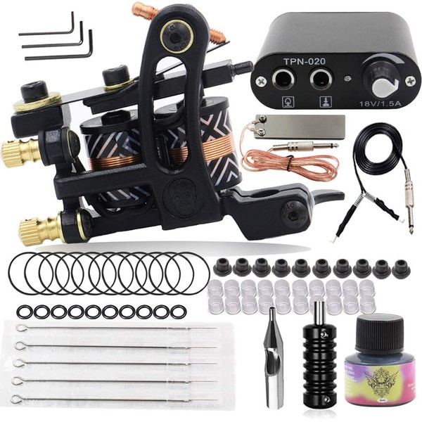 Tattoo Machine Kit, CINRA Professional Tattoo Kit Tattoo Coils Machine Gun Kit Tattoo Ink with Tattoo Power Supply Foot Pedal Needles for Lining Shading Permanent Makeup Tattoo Machine SuppIies