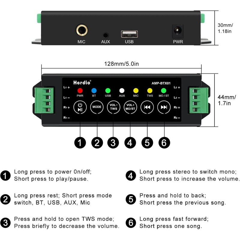 Herdio 4x Herdio 320W 4" Boat Marine Stereo Kitchen Bluetooth