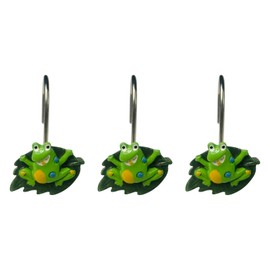 Twofishes 12PCS Green Frog Cartoon Shower Curtain Resin Hook Rings For Children's Bathroom, Living Room or Bedroom(Green Frog)