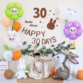 7Pcs Colorful Flower Bunny Foil Balloons Woodland Animal Balloons(18in) Bunny Party Decorations Supplies For Kids Boys Girls Bunny Birthday Easter Baby Shower Back To School Party Decor Supplies