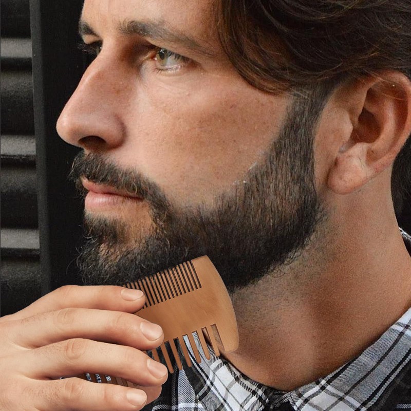 Pearwood Beard Comb, Wooden Beard Comb for Men with Leather