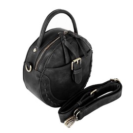 Le Miel Mini Round Tassel Charm Vegan Leather Crossbody Shoulder Sling Bag for Women CQF012(BLACK)