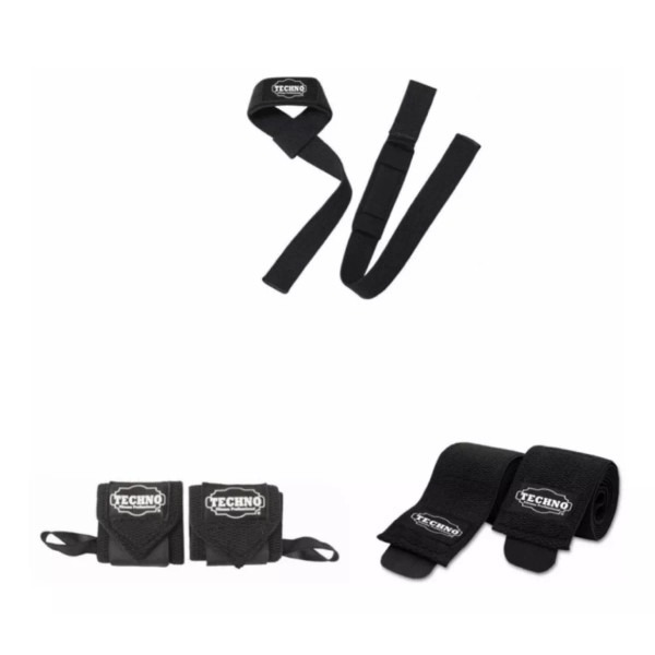 Techno Vendas De Rodillas + Straps Para Pesas + Muñequeras