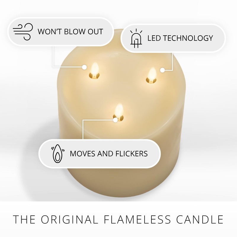 Luminara Tri-Flame Flameless LED Candle, Ivory 5.8" x 5.7", Moving