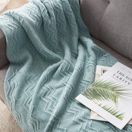 BOURINA Textured Solid Soft Sofa Throw Couch Cover Knitted Decorative Blanket （Aqua, 60x80 inches）