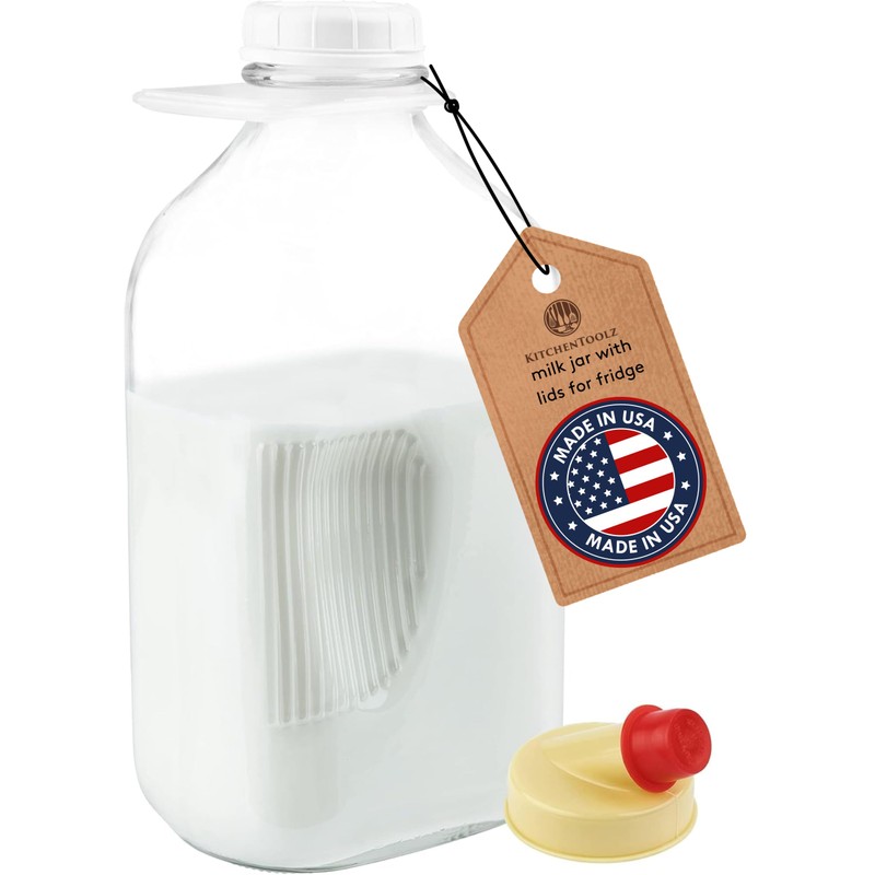 KitchenToolz Glass Milk Jug 64 oz – Half Gallon Jar