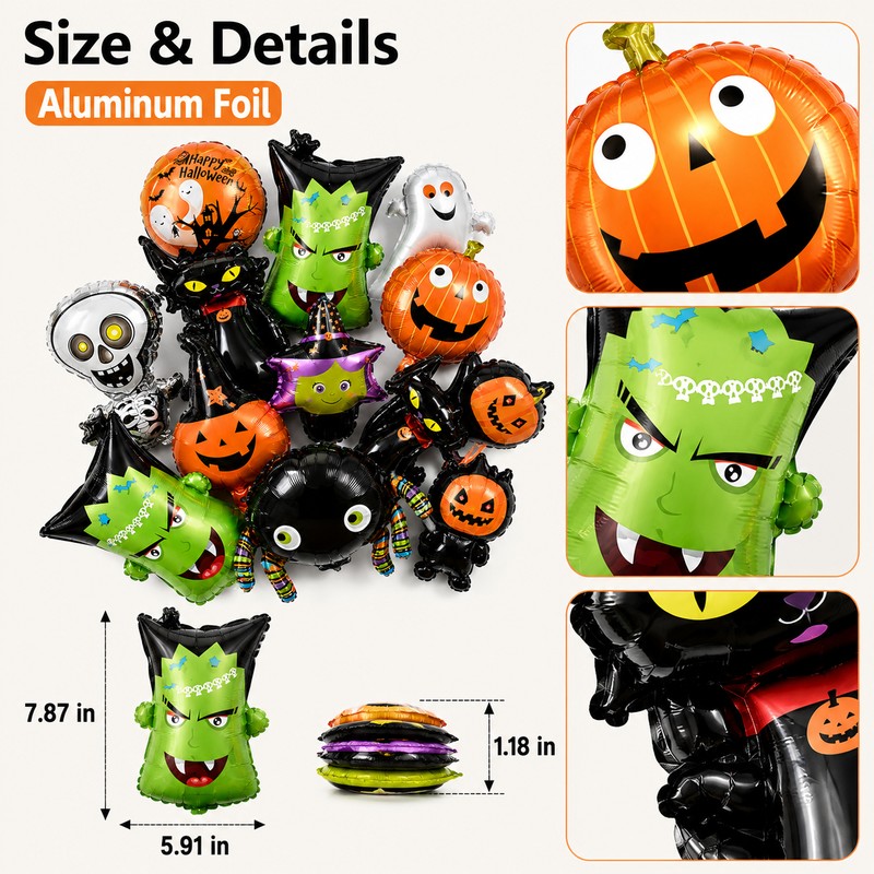 Mini Halloween Foil Balloons – Bat, Pumpkin and Skull Party