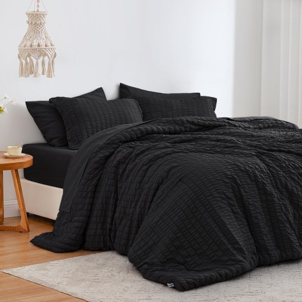 Love's cabin Seersucker Black 7 Pieces Comforter Set Full, All