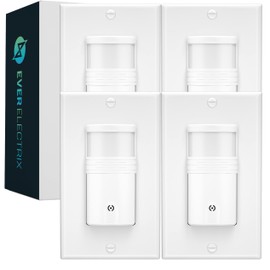 EverElectrix 4 Pack Motion Sensor Light Switch, Neutral Wire Required, Single Pole Only (Not 3-Way), Indoor in-Wall Occupancy Sensor with Wall Plate, Adjustable Timer, Title 24, UL Certified, White