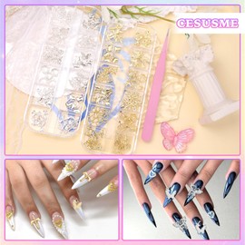 120 Pcs Gold Silver Nail Charms, Alloy 3D Butterfly Cross rown Nails Art Charms, Cross Heart Alloy Nail Charm Y2k, Silver Gold Bow Heart Metal Nail Gems and Charm for Nails Art DIY Accessories