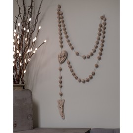 Virgin Mary and Jesus Carved Beads Design 65 Inch Alabasterite Decorative Wall Rosary