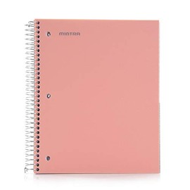 Mintra Office Durable Spiral Notebooks, 5 Subject, (Salmon, College Ruled 1pk), 200 Sheets, 5 Poly Pockets, Moisture Resistant Cover, School, Office, Business, Professional