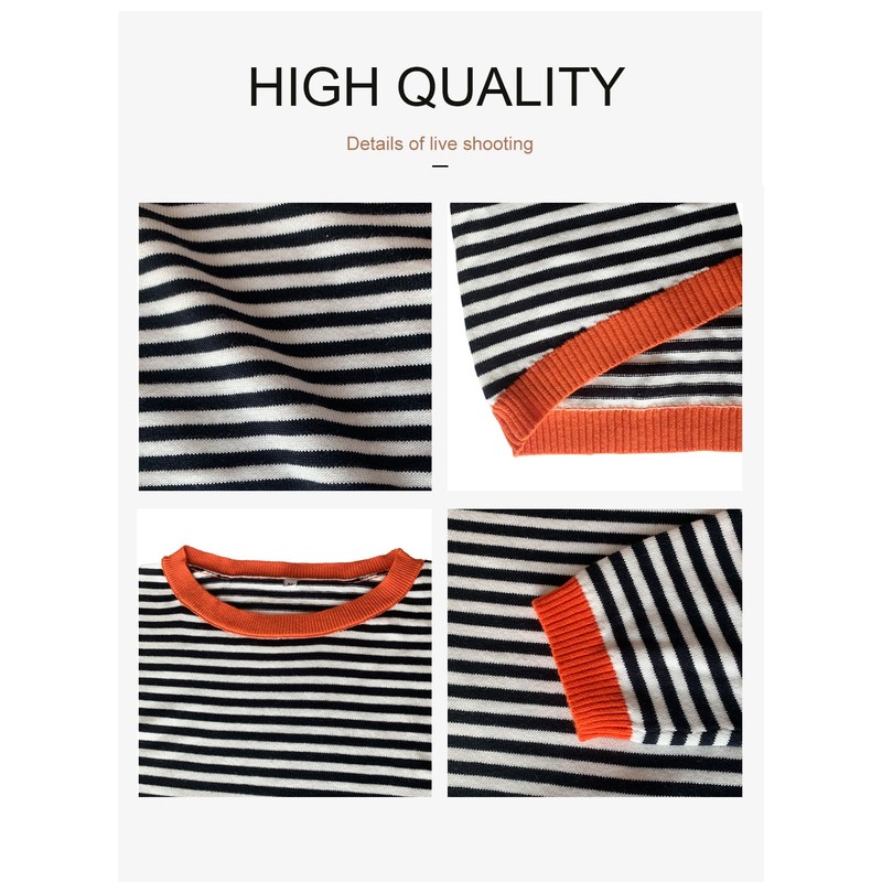 DUOEASE Women's Striped Knitted Pullover Long Sleeve Autumn Crew Neck